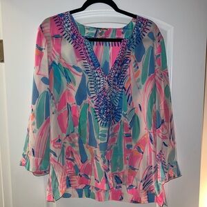 Lilly Pulitzer Pink and Blue Tunic silk Top